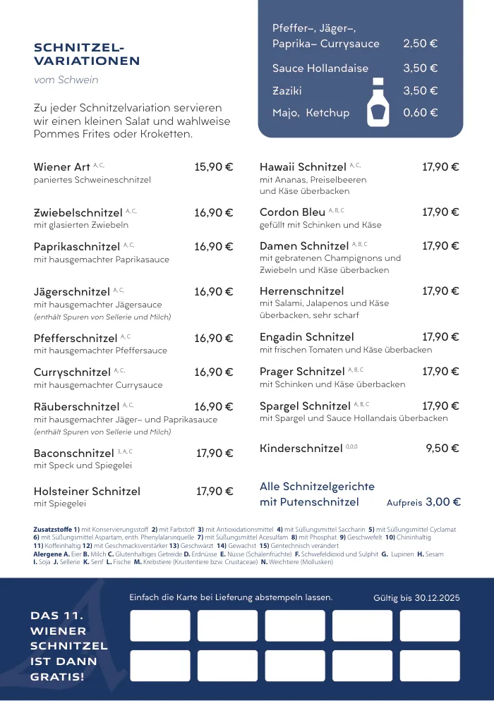 Karte des Schnitzeltaxis der Angerstube, Seite 2 von 2